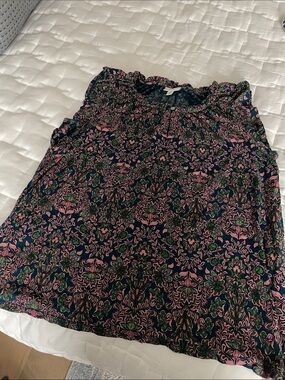 Womens Navy Floral Print blouse - Pink & Green Pattern